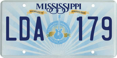 MS license plate LDA179
