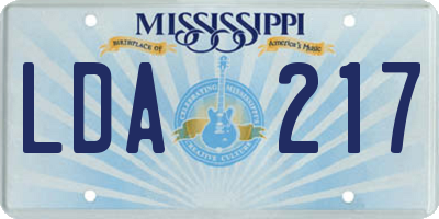 MS license plate LDA217