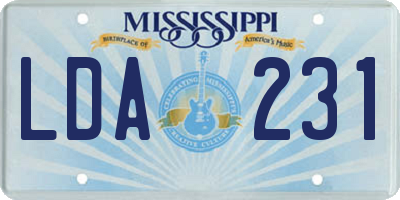MS license plate LDA231