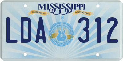 MS license plate LDA312