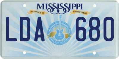 MS license plate LDA680