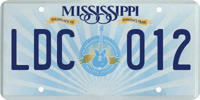 MS license plate LDC012