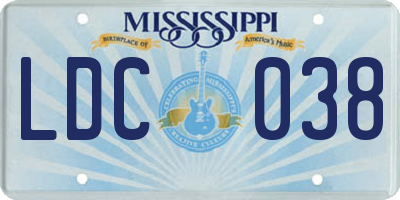 MS license plate LDC038