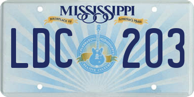 MS license plate LDC203