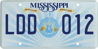 MS license plate LDD012