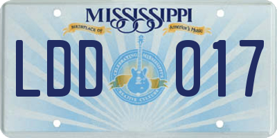MS license plate LDD017