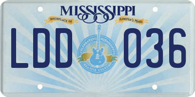MS license plate LDD036