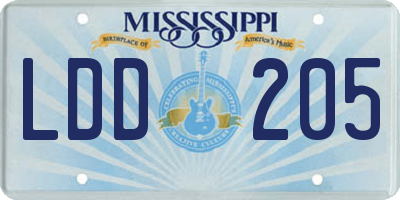 MS license plate LDD205
