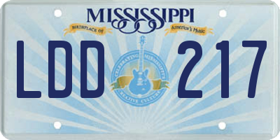 MS license plate LDD217