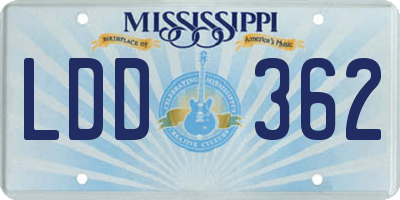 MS license plate LDD362