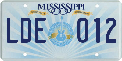 MS license plate LDE012