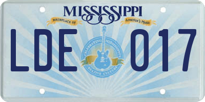 MS license plate LDE017
