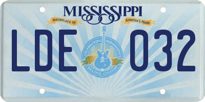 MS license plate LDE032