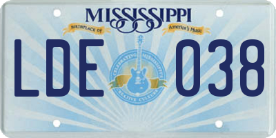 MS license plate LDE038