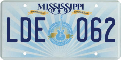 MS license plate LDE062