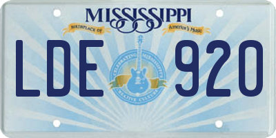 MS license plate LDE920