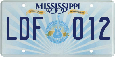 MS license plate LDF012