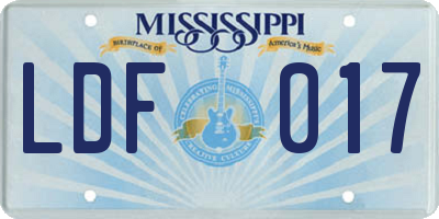 MS license plate LDF017