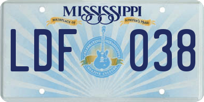 MS license plate LDF038