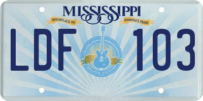 MS license plate LDF103