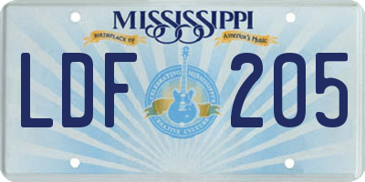 MS license plate LDF205