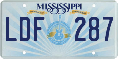 MS license plate LDF287
