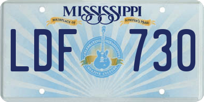 MS license plate LDF730