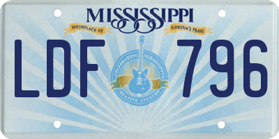 MS license plate LDF796