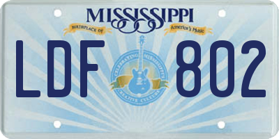 MS license plate LDF802