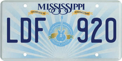 MS license plate LDF920