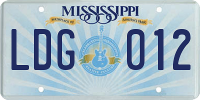 MS license plate LDG012