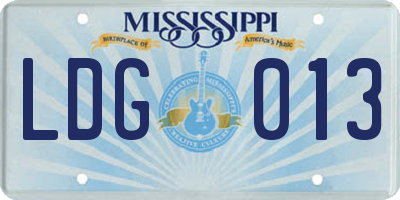 MS license plate LDG013