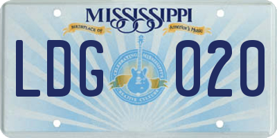 MS license plate LDG020