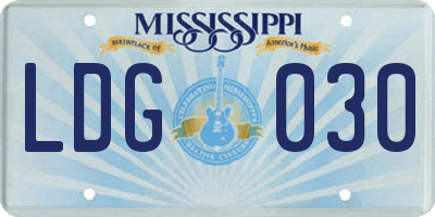 MS license plate LDG030