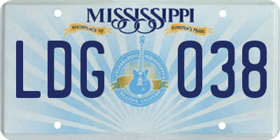 MS license plate LDG038