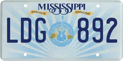 MS license plate LDG892
