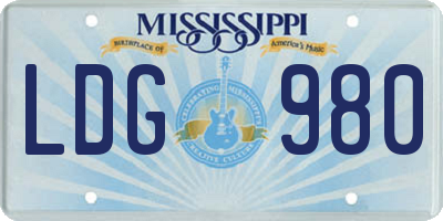 MS license plate LDG980
