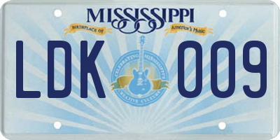 MS license plate LDK009