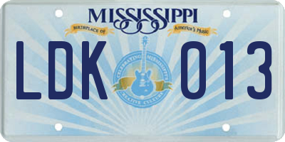 MS license plate LDK013