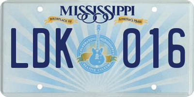 MS license plate LDK016