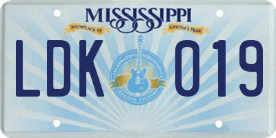 MS license plate LDK019