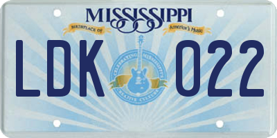 MS license plate LDK022