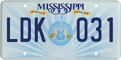 MS license plate LDK031
