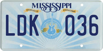 MS license plate LDK036