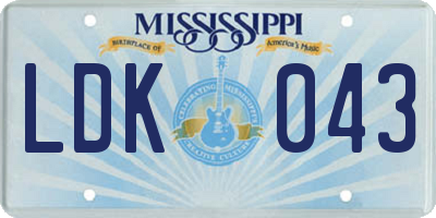 MS license plate LDK043