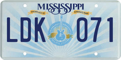 MS license plate LDK071