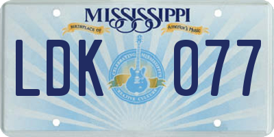 MS license plate LDK077