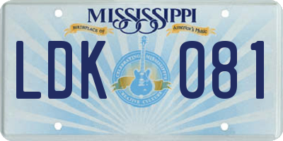 MS license plate LDK081