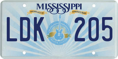 MS license plate LDK205