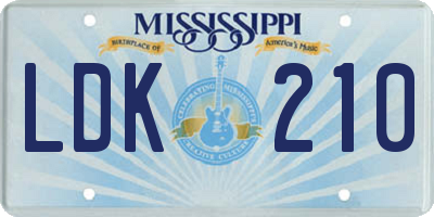 MS license plate LDK210